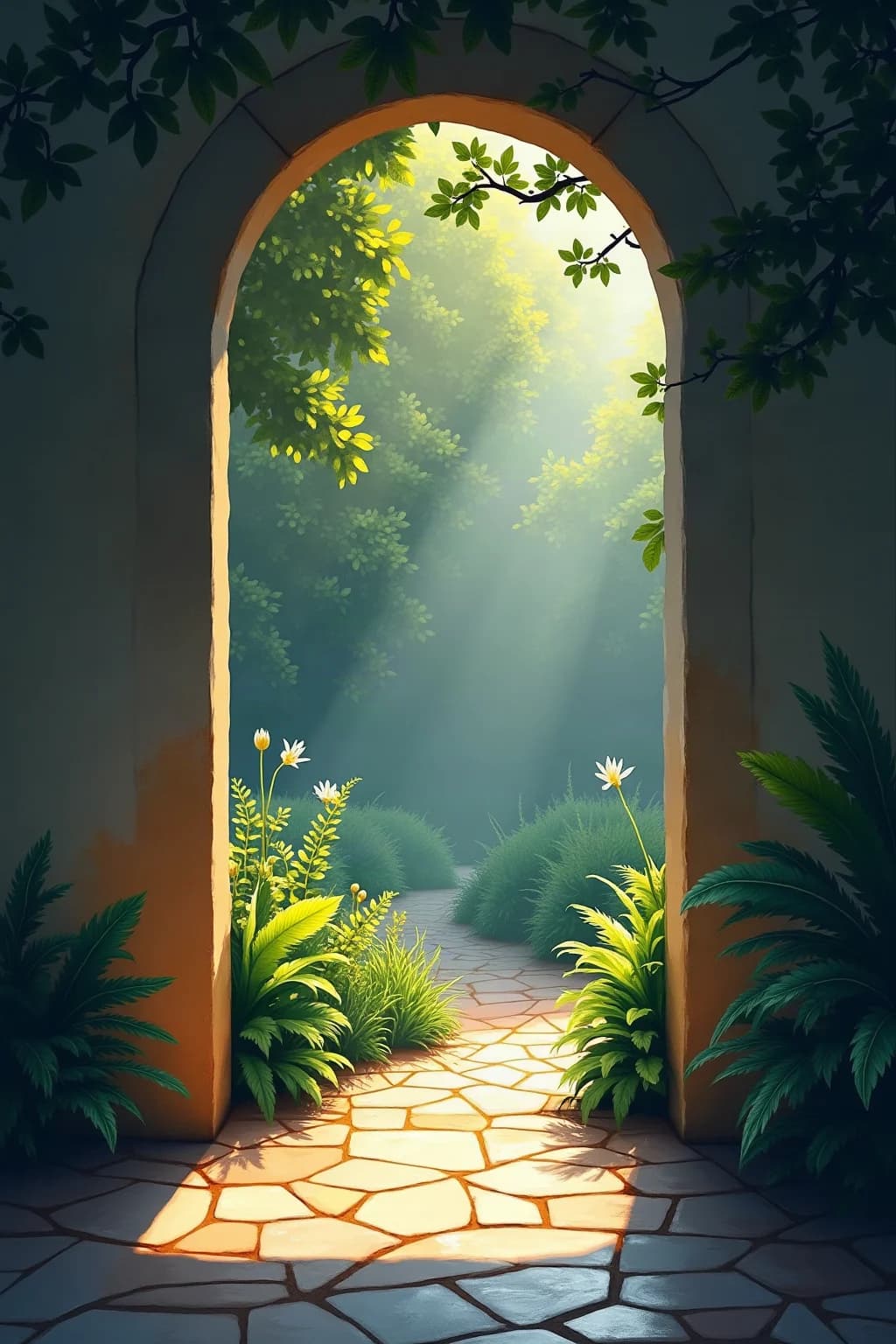 Sunlight falling through an open garden arch